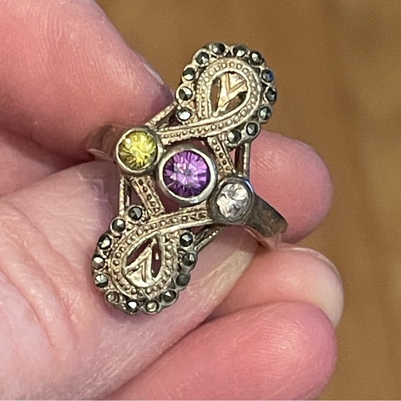 Lovely oval Marcasite gemstone sterling ring - Picture 8 of 9